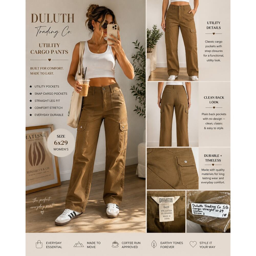 Y2K Brown Utility Cargo Pants Straight Leg Carpenter Style
